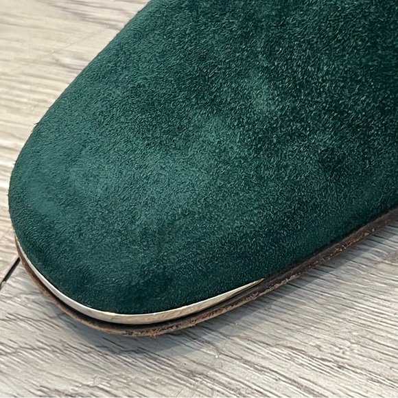 SAKS 5TH AVENUE Pump Fat Heel Suede Brass Square-Toe Forest Green 6AA Vintage​ - Picture 7 of 12